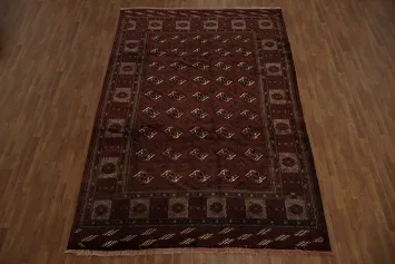 Luxurious Diamond Pattern Dark Rust Bokhara Turkoman Area Rug 8x11