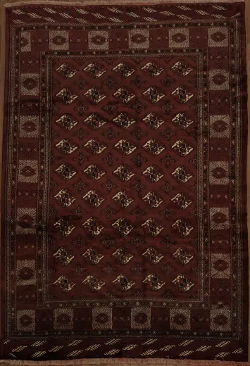 Luxurious Diamond Pattern Dark Rust Bokhara Turkoman Area Rug 8x11