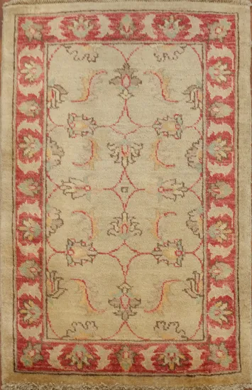 Traditional Floral Beige and Red Peshawar Foyer Rug 2x3