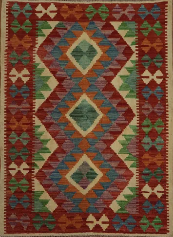 Colorful Handwoven Area Rug Kilim 3X4