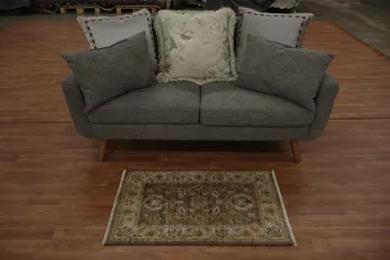 Handmade Traditional Brown and Green Rug with Elegant Floral Designs 2x3