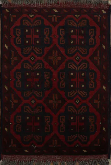 Deep Red Balouch Afghan Accent Rug with Unique Bold Patterns for Home 1x2