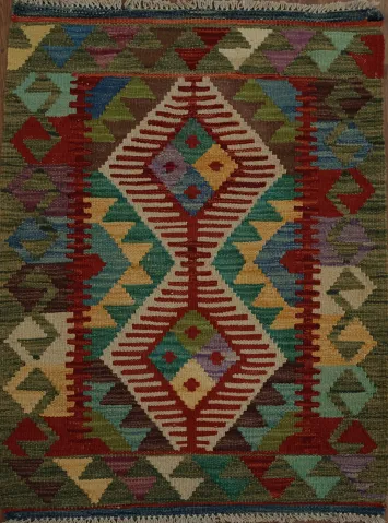 Vibrant Geometric Pattern Kilim Rug 2X3
