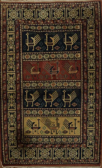 Traditional Bokhara Rug Featuring Unique Animal Motifs and Borders 3x5