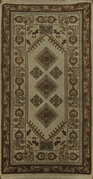 Elegant Vintage-Inspired Beige Moroccan Rug 2x5