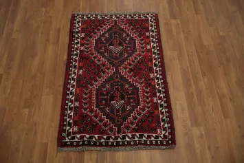 Geometric Tribal Red and Navy Shiraz Persian Rug 3x4