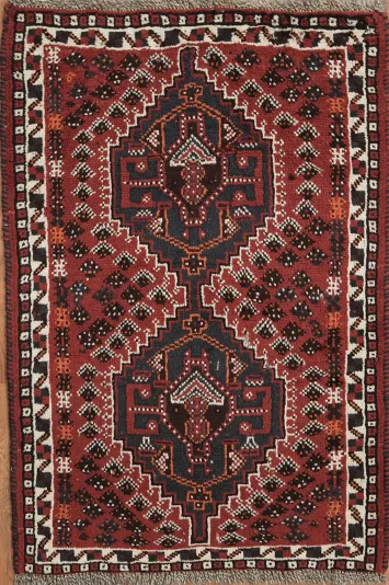 Geometric Tribal Red and Navy Shiraz Persian Rug 3x4