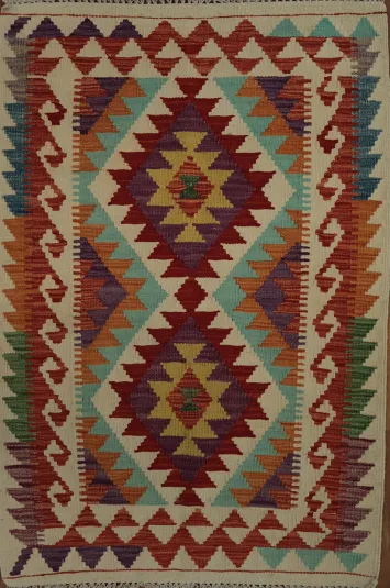 Vibrant Geometric Pattern Kilim Rug 3x4