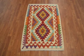 Vibrant Geometric Pattern Kilim Rug 3x4