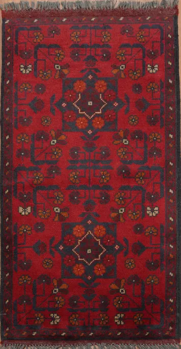 Traditional Hand-Knotted Balouch Afghan Rug in Rich Red Hues 2x3