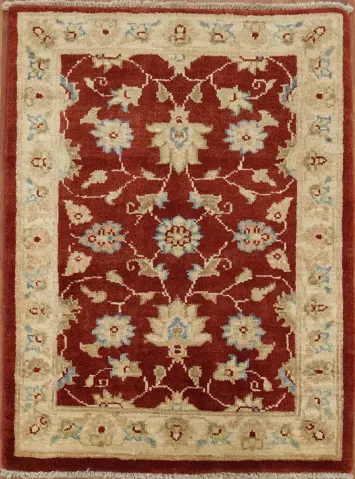 Rich Red Wool Peshawar Rug Featuring Traditional Floral Patterns 2x3