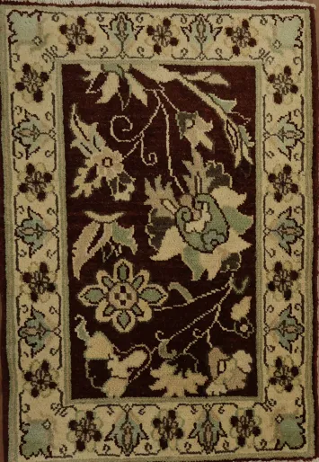 Dark Brown and Green Peshawar Pakistani Foyer Rug 2x3