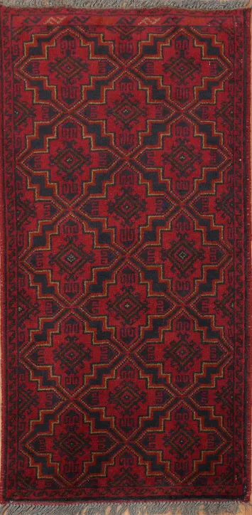 Deep red and Navy Balouch Afghan tribal patterns Rug 2x3