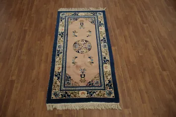 Pink and Navy Art Deco Chinese Rug 3x6