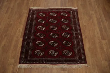 Finely Woven Red and White Geometric Bokhara Rug 3x4