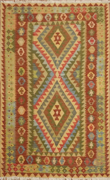 Handcrafted Tribal Design Wool Kilim Rug 4x7