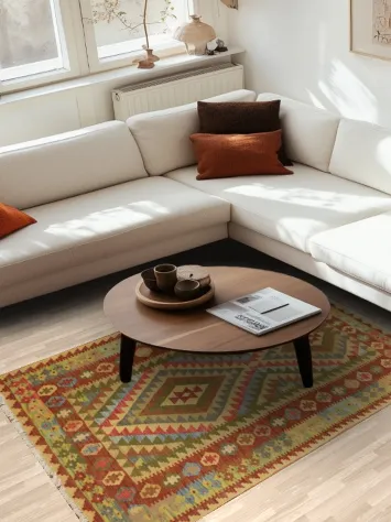 Handcrafted Tribal Design Wool Kilim Rug 4x7