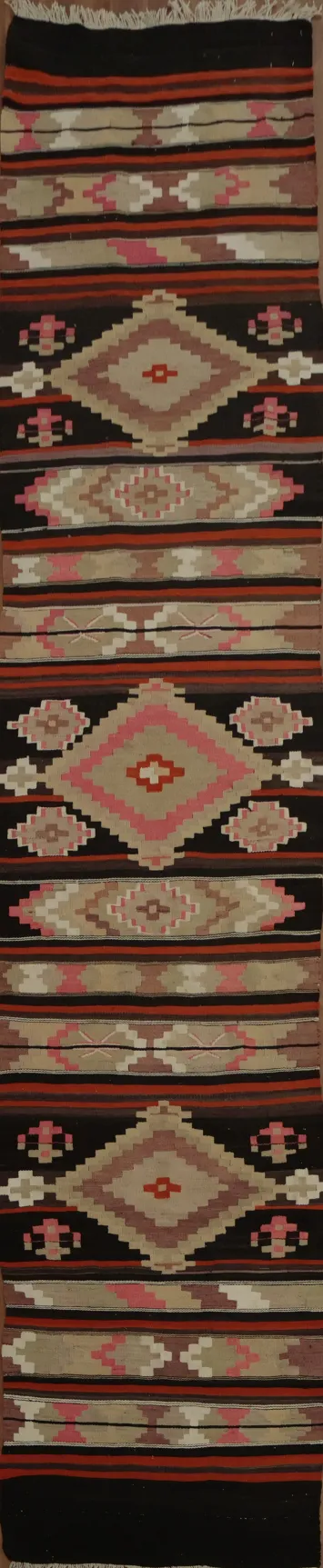 South-western Design Kilim Turkish Flat-Woven Runner Rug 3x13