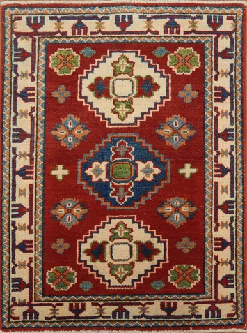 Vibrant Geometric Red Kazak Harmony Rug 2x3