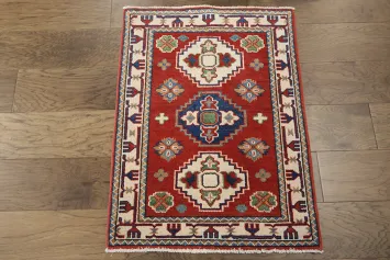 Vibrant Geometric Red Kazak Harmony Rug 2x3