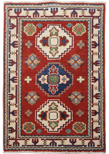 Vibrant Geometric Red Kazak Harmony Rug 2x3