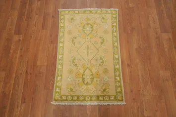 Muted Peach and Green Oushak Turkish Rug 2x3