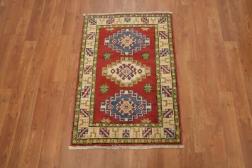 Red, Blue, and Green Handmade Kazak Foyer Rug 2x3