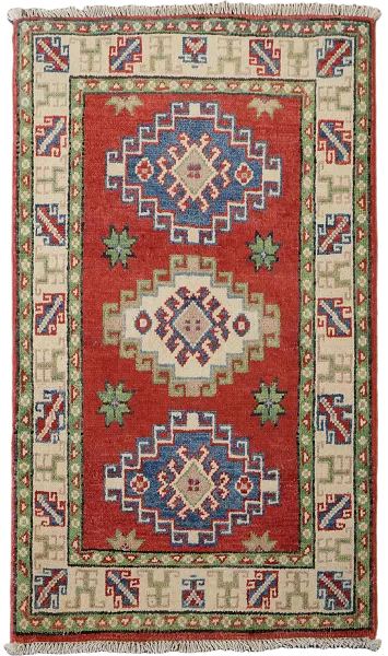 Red, Blue, and Green Handmade Kazak Foyer Rug 2x3