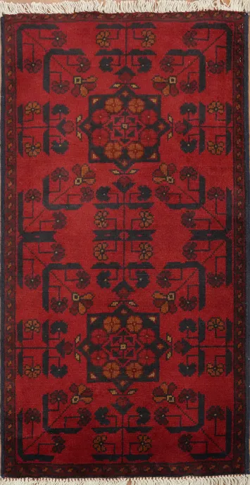 Geometric Red Navy Balouch Afghan Prayer Rug 2x3