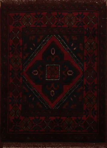 Elegant Geometric Red Balouch Oriental Rug 1x2