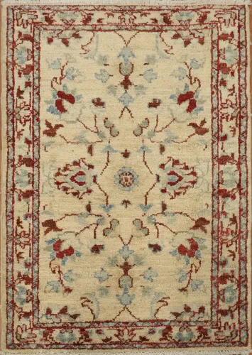 Elegant Beige and Rust Floral Peshawar Rug 2x3