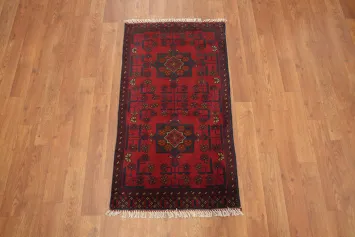 Vibrant Red Balouch Afghan Prayer Rug with Vintage Geometric Design 2x3