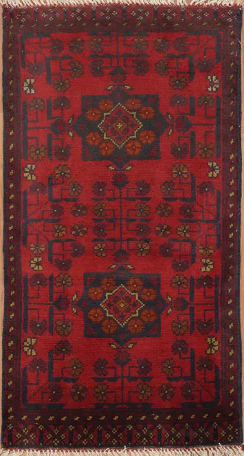 Vibrant Red Balouch Afghan Prayer Rug with Vintage Geometric Design 2x3