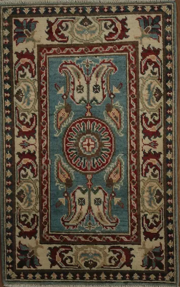 Geometric Carolina Blue Kazak Foyer Rug 2x3