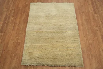 Subtle Beige Artisanal Thick Pile Gabbeh Persian Rug 3x5