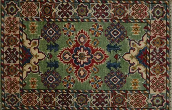 Vibrant Green and Red Kazak Oriental Rug 2x3