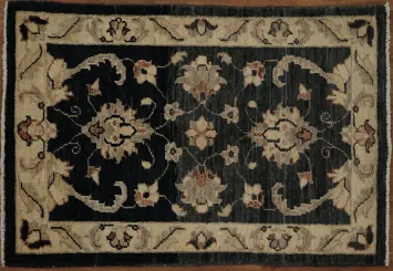 Classic Black Traditional Floral Peshawar Oriental Rug 2x3