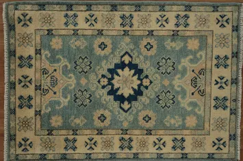 Elegant Blue Geometric Patterned Peshawar Oriental Rug 2x3