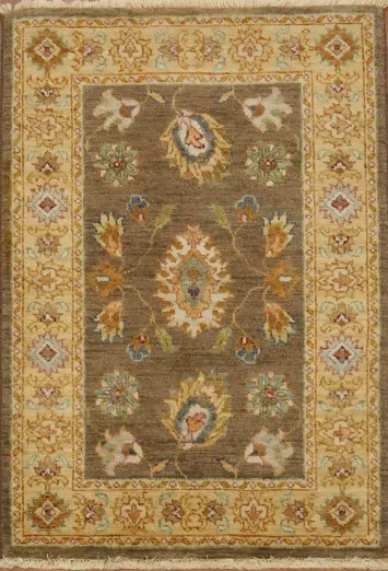 Handmade Traditional Brown and Green Peshawar Rug 2x3