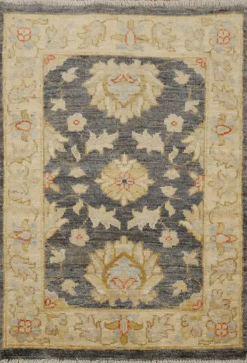 Handcrafted Floral Dark Gray Peshawar Rug 2x3