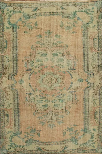 Distressed Vintage Turkish rug with elegant floral motifs 6x9