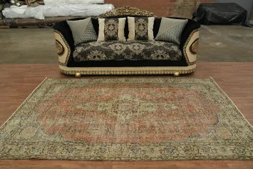 Wool Distressed Floral Turkish Area Rug 6x9