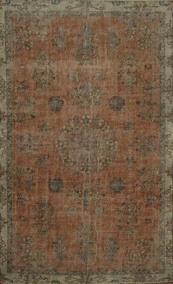 Traditional Turkish-Inspired Rug 6x9 Distressed