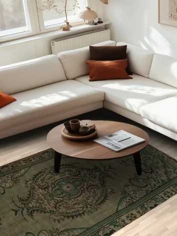 Sophisticated Green Distressed 5x9 Turkish Rug