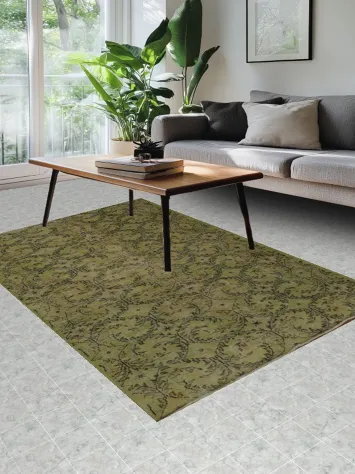 Charming Green Carpet Featuring Elegant Scroll Design 5x8