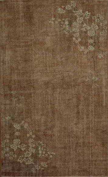 Vintage-Inspired Floral Design on a Distressed Turkish Rug 5x9