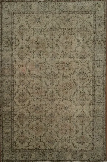 Elegant Vintage Floral Turkish Distressed Rug 6x9