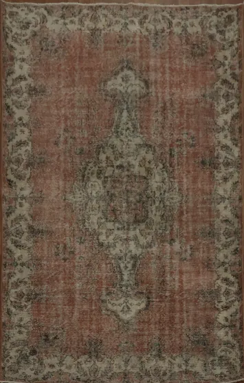 Classic Red and Cream Distressed Turkish Rug 6x9