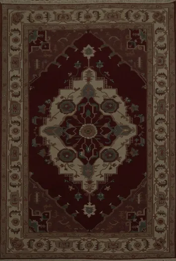 Elegant Geometric Burgundy Sumak Chinese Heriz Area Rug 6x9