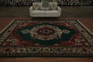 Chinese Elegance: Dark Green and Red Medallion Sumak Area Rug 9x11
